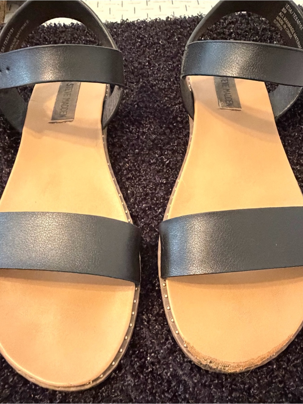 Steve Madden Black Two-Strap Women's Sandals